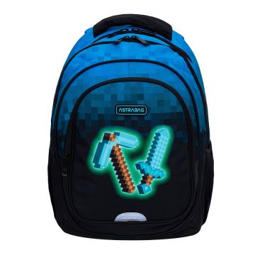 Ghiozdan cu 3 compartimente, AstraBag, Blue Pixel
