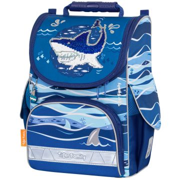 Ghiozdan neechipat Nature Quest, dimensiune 35x31x19cm, motiv Shark Life , Tiger Family
