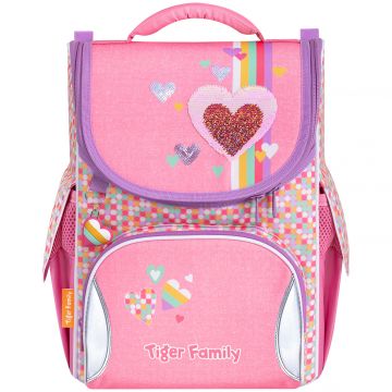 Ghiozdan neechipat Nature Quest Pro, dimensiune 35x31x19cm, motiv Pink Amour, Tiger Family