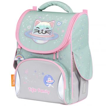 Ghiozdan neechipat Nature Quest Pro, dimensiune 35x31x19cm, motiv Planet Cat, Tiger Family