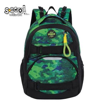 Ghiozdan ergonomic elevi, 2 compartimente, 28 litri, GREEN ARMY, 43x29x22 cm