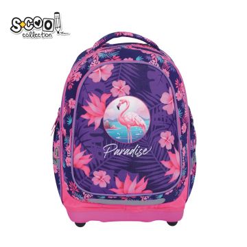 Ghiozdan ergonomic elevi, model FLAMINGO, fermoar compartimente, multicolor, 39x33x18 cm