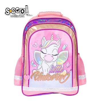 Ghiozdan ergonomic LITTLE UNICORN, bretele buretate, benzi reflectorizante 360 grade, 40.5x29x13.5 cm, PVC cu sclipici