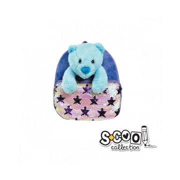 Ghiozdan gradinita baby animals, Blue Bear, bretele ajustabile, insertii reflectorizante, inchidere fermoar, baza spuma EVA