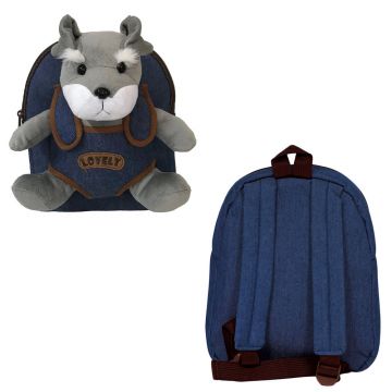 Ghiozdan gradinita BABY ANIMALS, DOG, maner textil, compartiment cu fermoar, albastru/gri