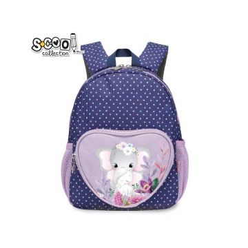 Ghiozdan gradinita ELEPHANT, spate ergonomic, compartiment principal, compartiment frontal mic, 31 cm, albastru/mov