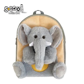 Ghiozdan gradinita, figurina elefant din plus, maner, gri, 23x8x28 cm