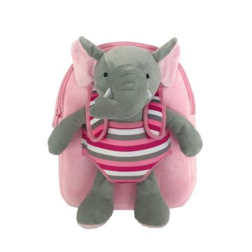 Ghiozdan gradinita, plus model elefant, 1 compartiment cu fermoar, maner, bretele reglabile, 23x8x28 cm, roz/gri