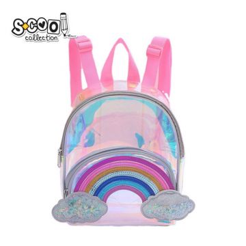 Ghiozdan gradinita transparent RAINBOW, compartimente spatios si buzunar frontal, multicolor, 26 cm