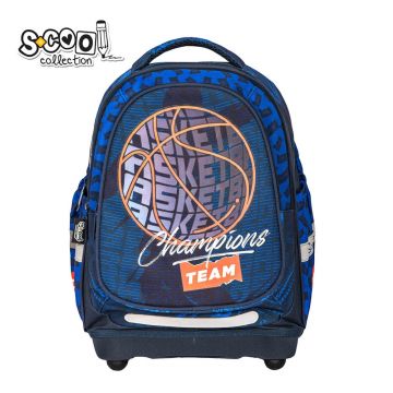 Ghiozdan model BASKETBALL, 3 compartimente, buzunare laterale, maner, 38x39x19.5 cm
