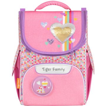 Ghiozdan neechipat Nature Quest, 35x31x19 cm, Pink Amour, Tiger Family