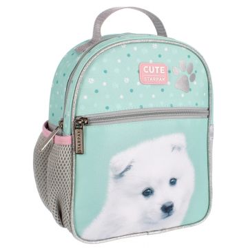 Ghiozdan pentru gradinita, motiv Doggy, compartiment captusit, fermoar, 20x25x8 cm, alb/menta