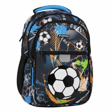 Ghiozdan pentru scoala cu doua compartimente si buzunar frontal, Starpak, Football
