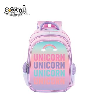 Ghiozdan 3D UNICORN pentru fetite 6-11 ani, buzunare laterale, picioare stabilizatoare, 38x35x20 cm