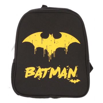 Ghiozdan Batman pentru gradinita, negru, buzunar lateral exterior, impermeabil/poliester, 28 cm