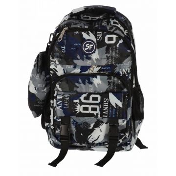 Ghiozdan camuflaj, pentru gimnaziu, penar inclus, compartimente cu fermoar, 15.5 L, poliester