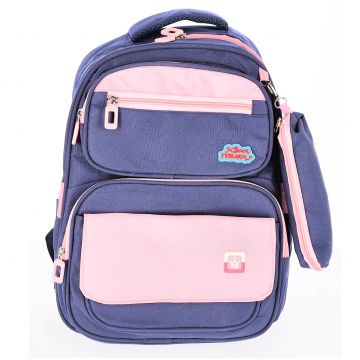 Ghiozdan clasa 0, 4 compartimente si penar inclus, cusaturi duble, spate buretat, bluemarin si roz