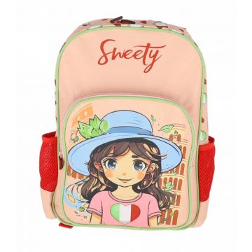 Ghiozdan clasa 0, model Sweety, 3 fermoare, buzunare laterale, bretele ajustabile, 38 cm