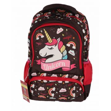 Ghiozdan cu 3 compartimente, imprimeu multicolor cu Unicroni, buzunare laterale, 15L