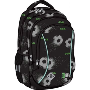 Ghiozdan cu 3 compartimente, St Majewski, St Right Pixel Goal, 39 x 27 x 17 cm, Negru-Verde