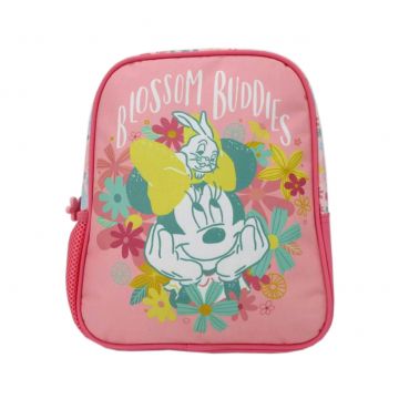 Ghiozdan cu imprimeu Minnie Mouse si detalii florale, fermoar, bretele buretate, 28 x 24 x 9 cm