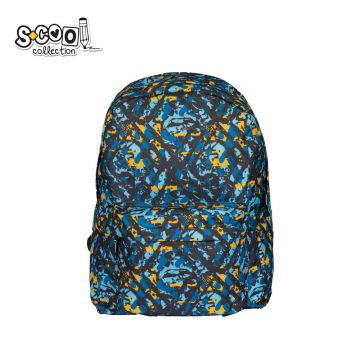 Ghiozdan cu imprimeu multicolor, 11 ani+, bretele reglabile, spate buretat, impermeabil, 43 cm