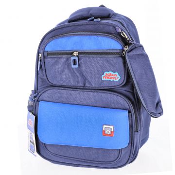 Ghiozdan cu penar, pentru clasa 0, 5 compartimente cu fermoar, maner, bluemarin, 40 cm
