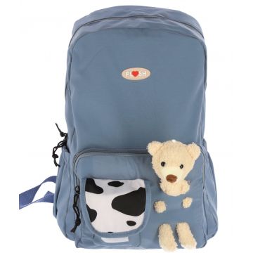Ghiozdan Funtasy, Ursulet de plus atasat, 2 compartimente, fermoar, 42 cm, albastru