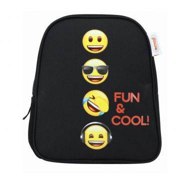 Ghiozdan gradinita, Emoji, clasic, un compartiment, buzunar pentru sticla, 28 cm, negru
