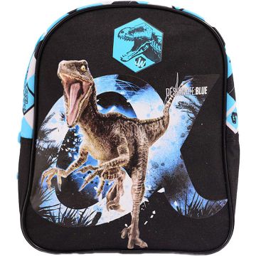 Ghiozdan gradinita, Mini Jurassic World, un compartiment, impermeabil, negru/albastru