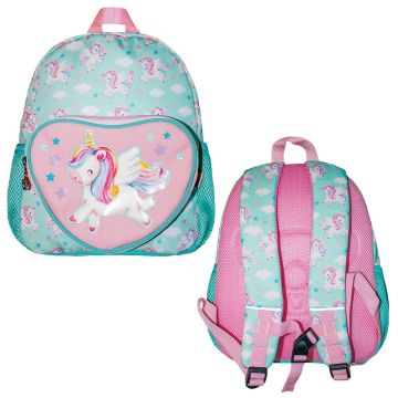 Ghiozdan gradinita UNICORN, compartiment spatios, buzunar frontal inimioara, exterior din plasa, multicolor