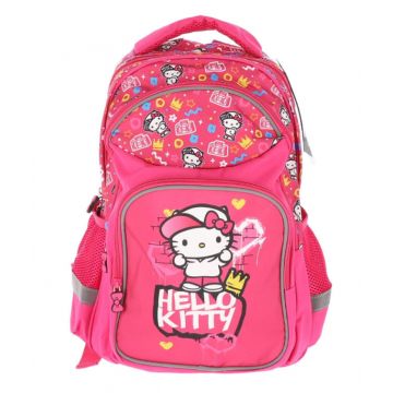 Ghiozdan Hello Kitty fete clasele 1-4, compartimente spatioase, fermoar, buzunare pentru sticla, roz