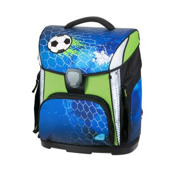 Ghiozdan imprimeu fotbal, compartiment spatios, sac pentru sport si penar incluse, mesh 3D, impermeabil