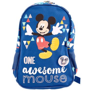 Ghiozdan MICKEY pentru gradinita, imprimeu triunghiuri, spatiu pentru personalizare, albastru