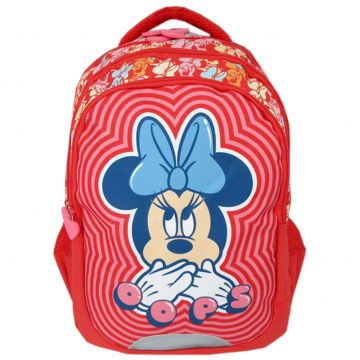 Ghiozdan Minnie mouse cu 3 compartimente separate, imprimeu OOPS, spate buretat, rosu