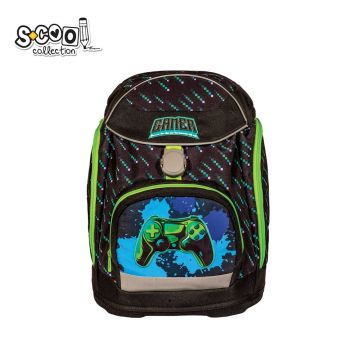 Ghiozdan modern baieti, tematica GAMER, inchidere fermoar/buton magnetic, curea talie, baza spuma EVA