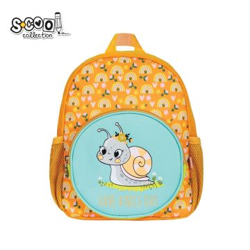 Ghiozdan pentru fetite, imprimeu HAPPY SNAIL, bretele reglabile, maner, 31x24x9 cm, galben