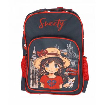 Ghiozdan pentru gradinita, imprimeu Sweety, 2 compartimente spatioase, buzunare pentru accesorii, 38 cm