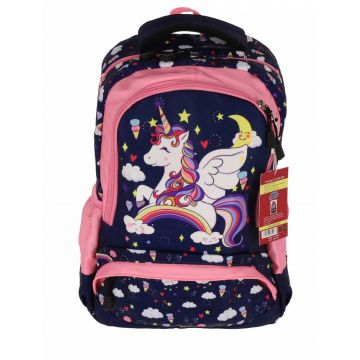 Ghiozdan Pigna cu 3 fermoare, UNICORN BLEU STAR, bretele reglabile, 38 x 29 x 13 cm
