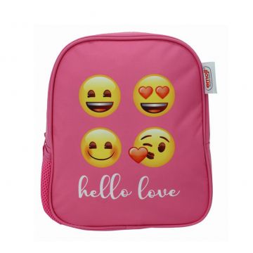 Ghiozdan roz pentru prescolari, imprimeu emoticoane, bretele reglabile, 28 x 24 x 9 cm
