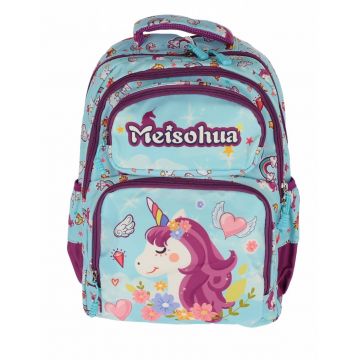 Ghiozdan scolar cu imprimeu unicroni, 15L, buzunare din plasa pe lateral, 28 cm, multicolor