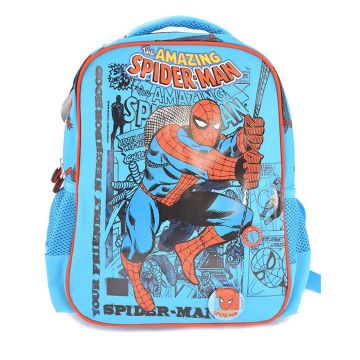 Ghiozdan Spiderman pentru baieti, compartiment captusit, buzunare laterale tip plasa, 36 cm, albastru