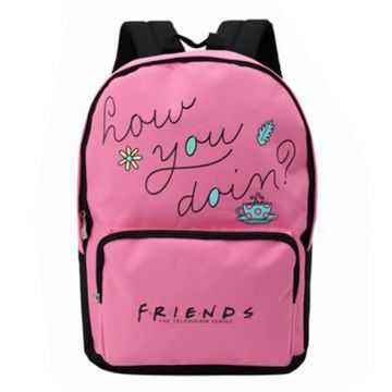 Ghiozdan TEENS FRIENDS, compartiment incapator cu fermoar, buzunar frontal, cusaturi duble, negru si roz