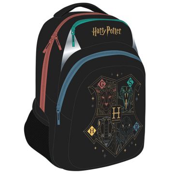 Ghiozdan teens Harry Potter cu 3 compartimente, spate buretat, buzunare laterale, impermeabil, 45 cm