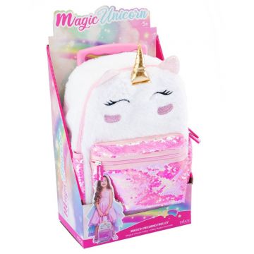 Ghiozdan troler cu paiete reversibile si roti rezistente, Nice, Girabrilla, Unicorn Magic