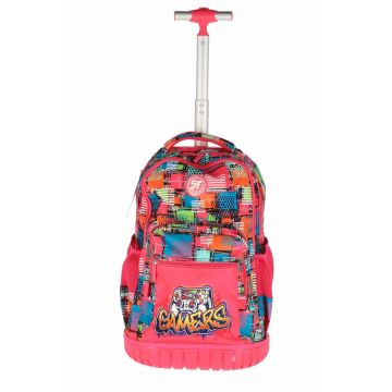 Ghiozdan troller Strong pentru fete, compartimente multiple, maner ajustabil, multicolor