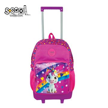 Ghiozdan troller UNICORN, 1 compartiment, buzunare, 2 roti si maner telescopic, 45x32x16.5 cm
