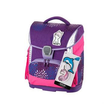 Set ghiozdan ergonomic, geanta pentru carti, etui si sac de sport, mesh, KidClix, violet
