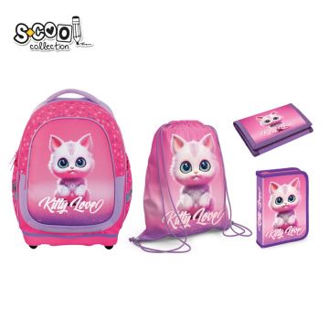 Set scolar, ghiozdan, penar echipat, sac sport, portofel, Kitty Love, 4 in 1