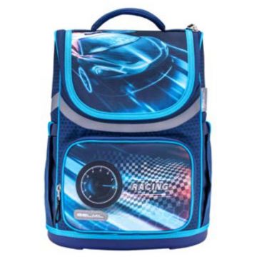 Ghiozdan neechipat mini, dimensiune 36x26x16cm, motiv Race blue, Belmil